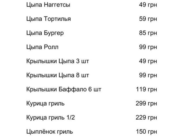 Бар Цыпа-Цыпа | Торгова вул., 26