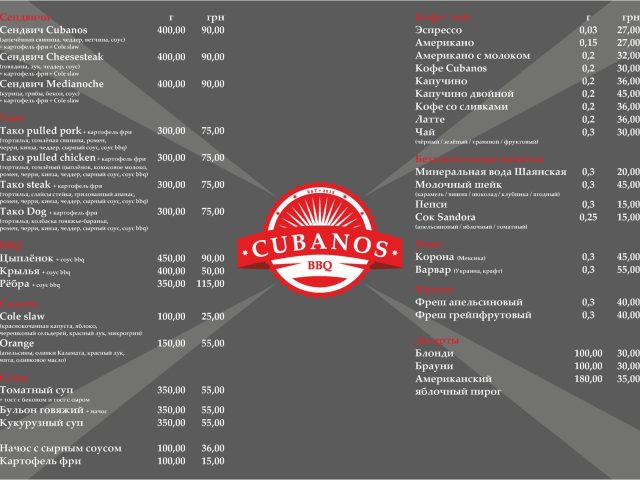 Кафе Cubanos | ул. Нины Строкатой, 12